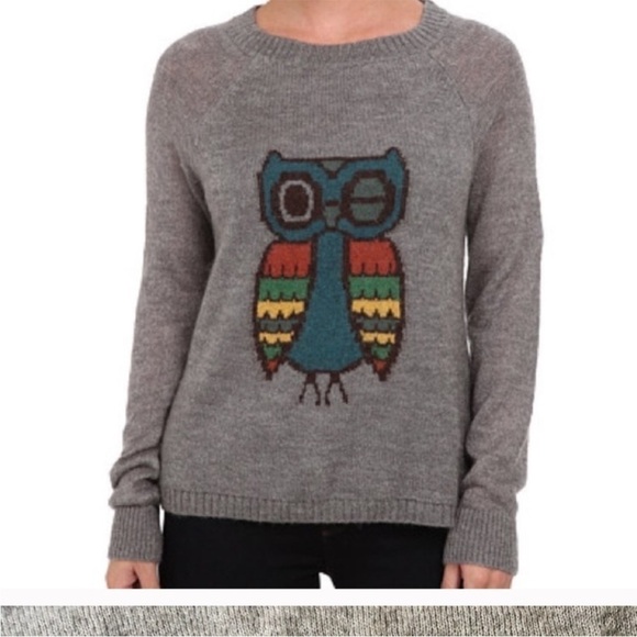 Woolrich XS Owl Sweater Wool/Mohair blend Gray Grey Animal print - Picture 1 of 7